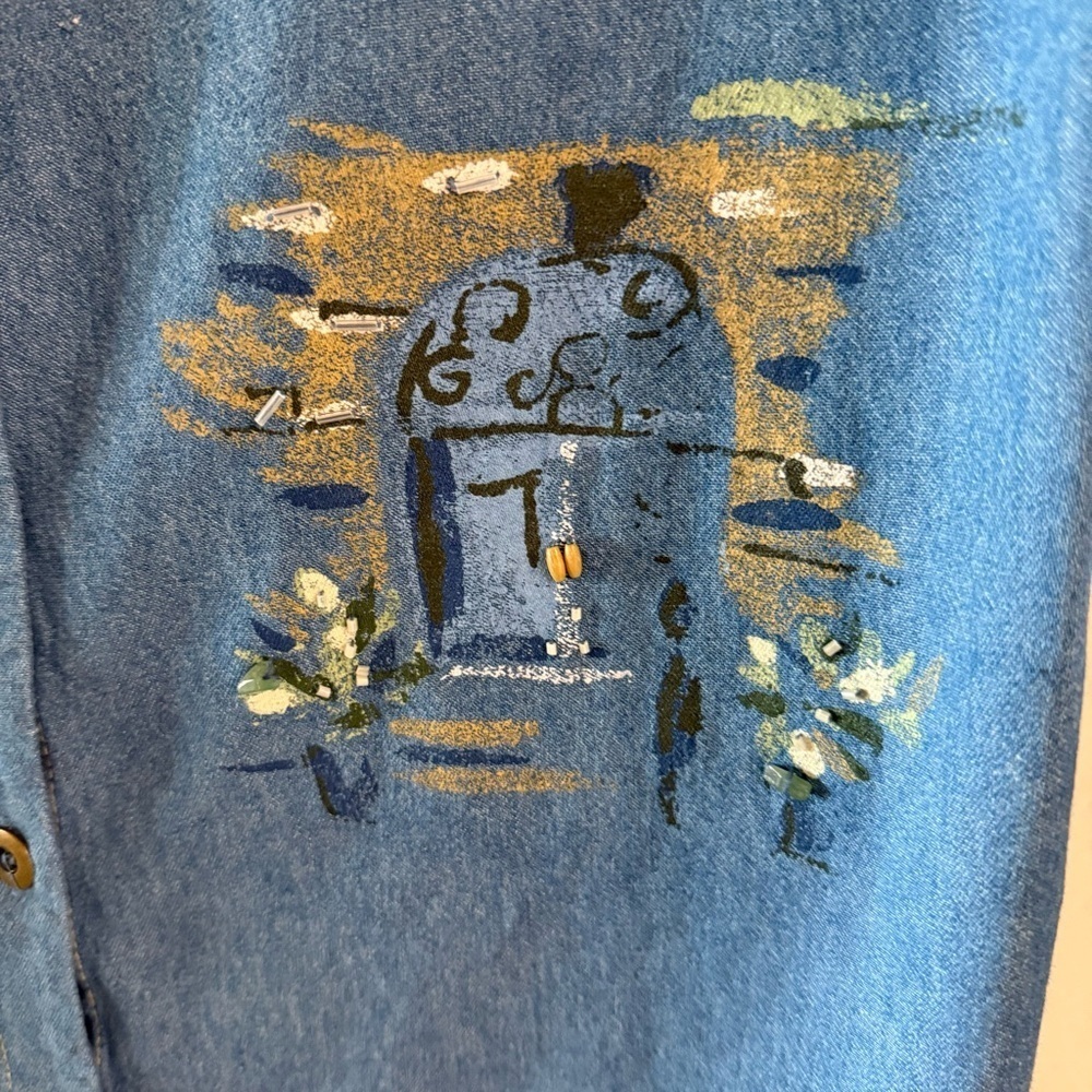Vintage Koret Denim Shirt Embroidery Art to Wear Embellished Beads Size Large - Picture 5 of 15